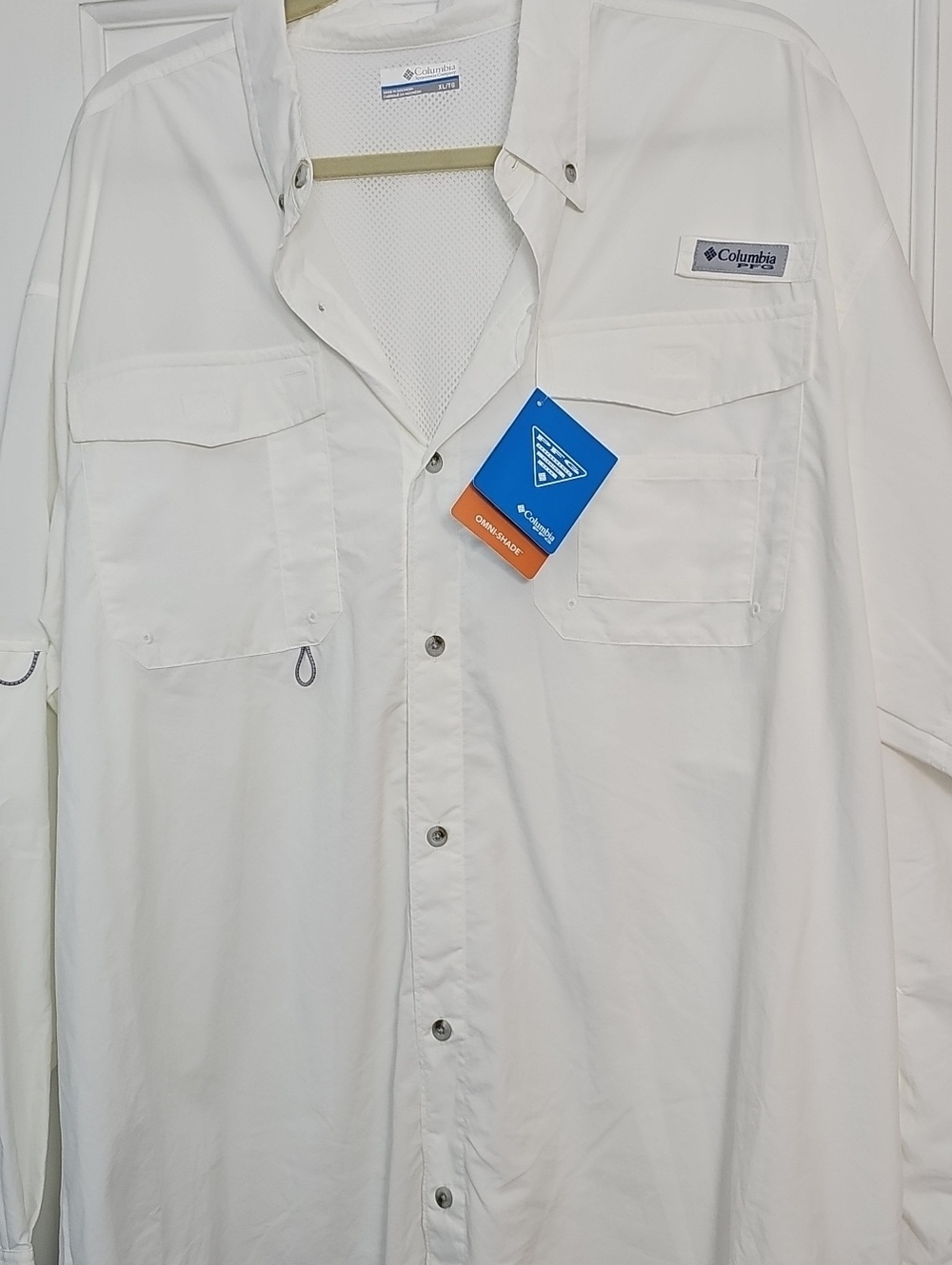 Columbia Men White Long Sleeve Button Front Fishing Shirt Shade Spf 50 N/TAGS